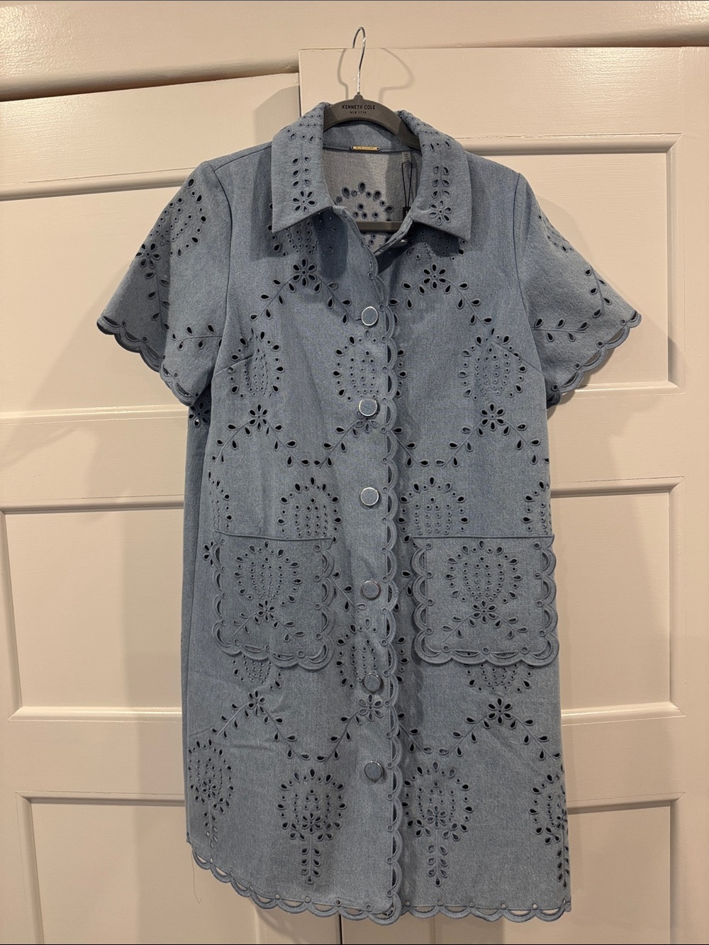 Elie Tahari Light Blue Denim Eyelet Dress